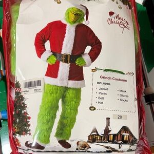 Grinch Santa Costume with Red Jacket and Green Pants unisex 2x